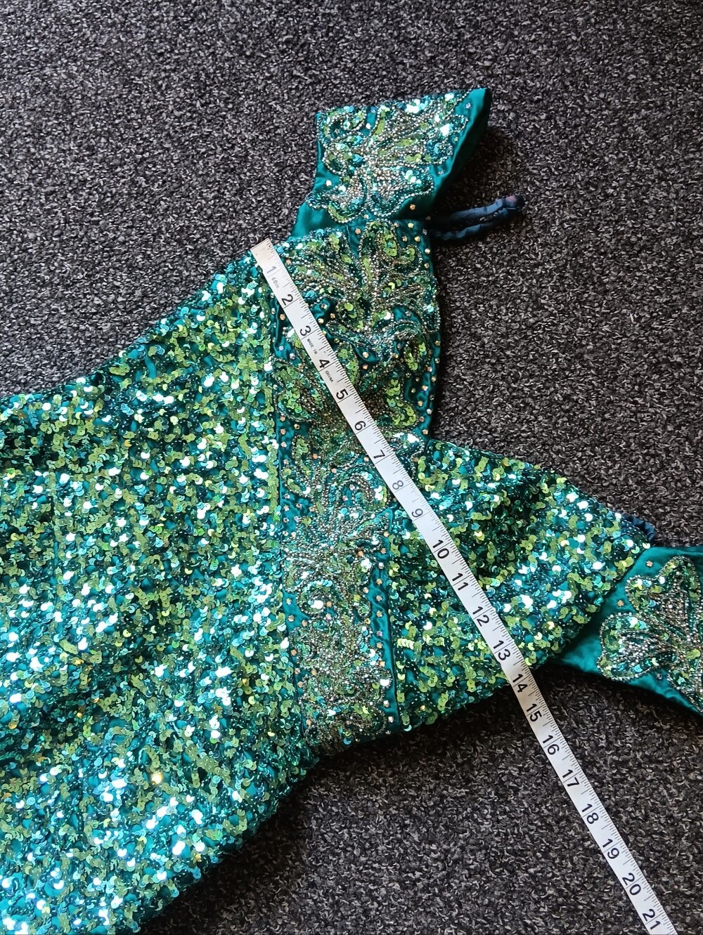 True Vintage Mike Benet Teal Full Sequin Beaded Formal Evening Gown USA, Size 6 - Picture 10 of 16